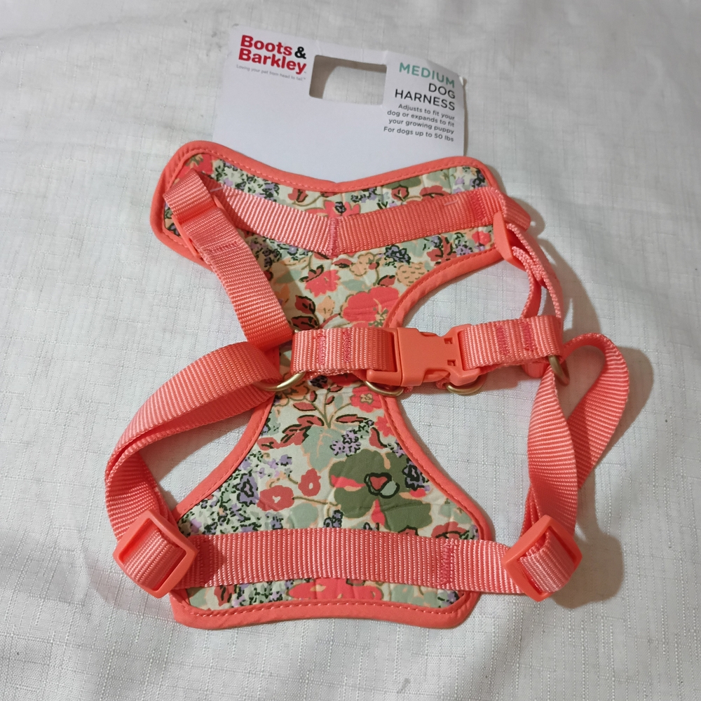 Boots & Barkley orange Floral Dog Harness - Coral